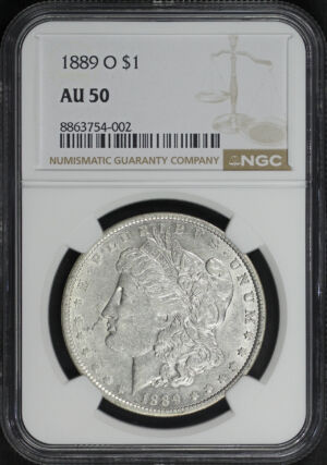 Obverse of this 1889-O Morgan Dollar NGC AU-50