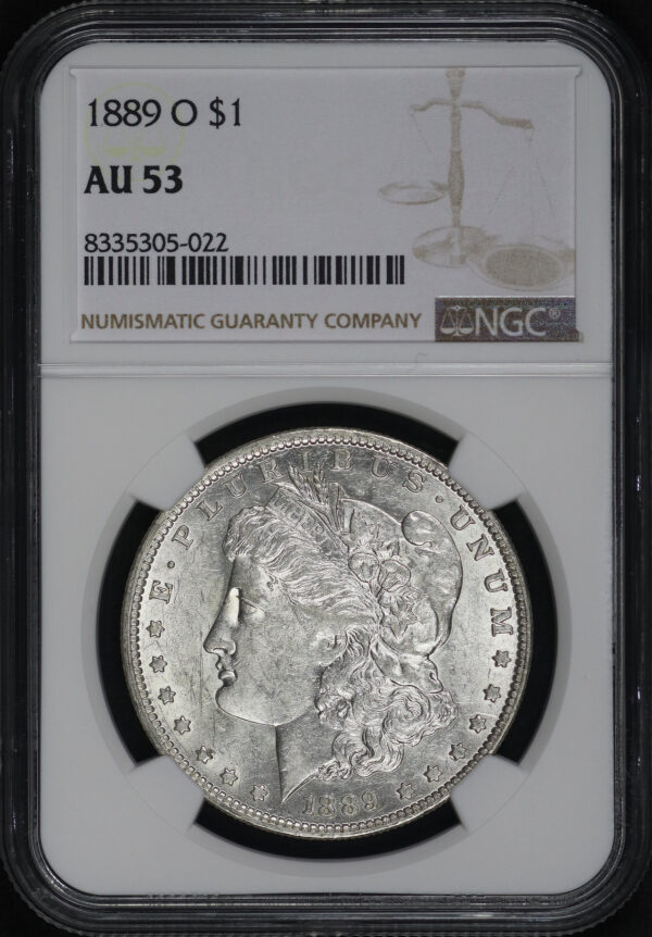 Obverse of this 1889-O Morgan Dollar NGC AU-53