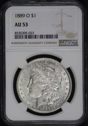 Obverse of this 1889-O Morgan Dollar NGC AU-53