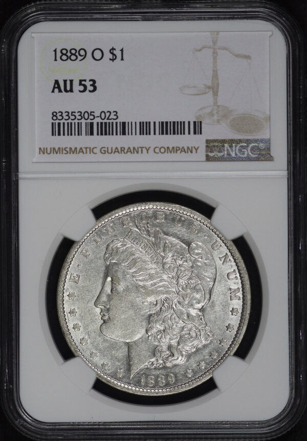 Obverse of this 1889-O Morgan Dollar NGC AU-53