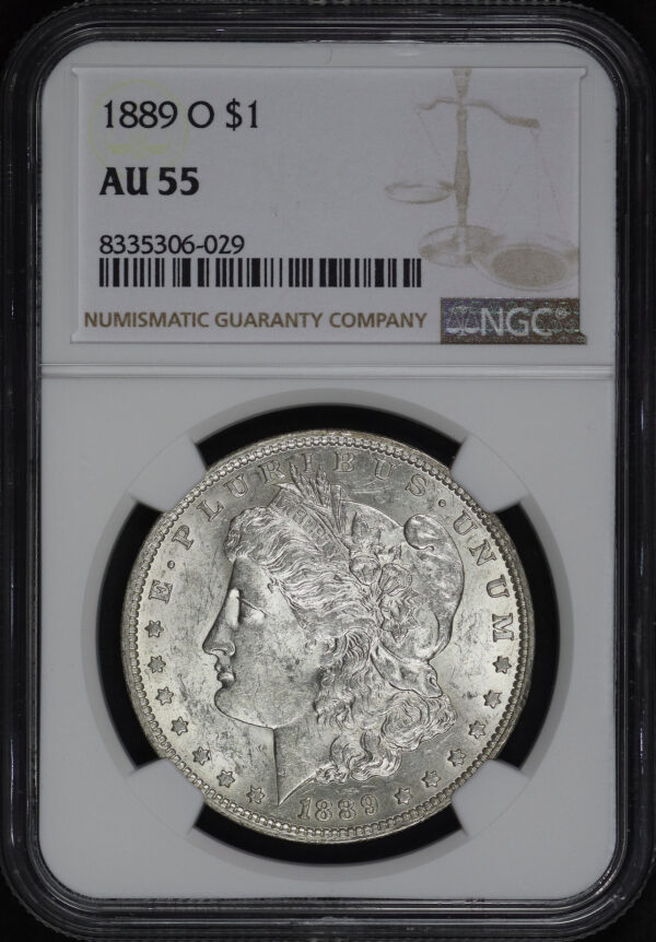 Obverse of this 1889-O Morgan Dollar NGC AU-55