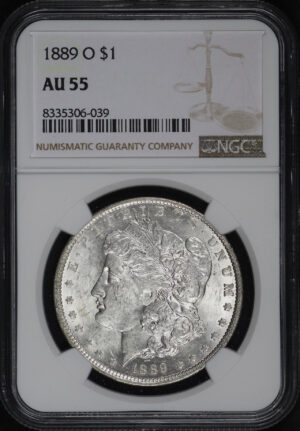 Obverse of this 1889-O Morgan Dollar NGC AU-55