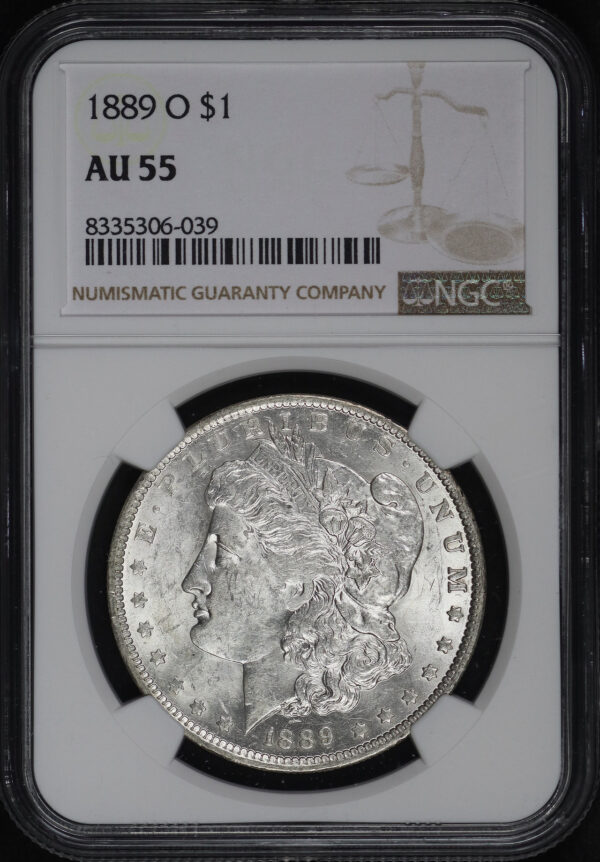 Obverse of this 1889-O Morgan Dollar NGC AU-55