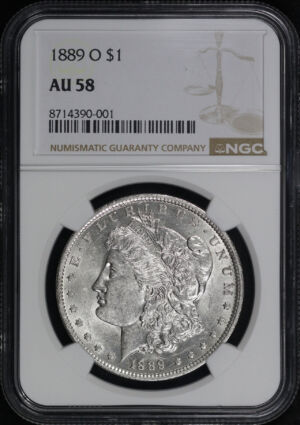 Obverse of this 1889-O Morgan Dollar NGC AU-58