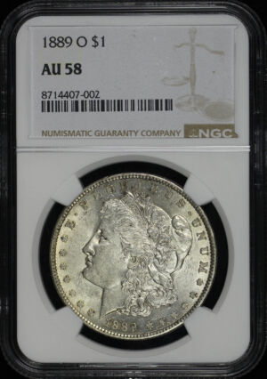 Obverse of this 1889-O Morgan Dollar NGC AU-58