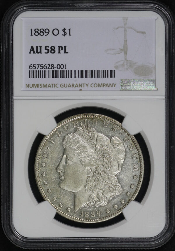 Obverse of this 1889-O Morgan Dollar NGC AU-58 PL