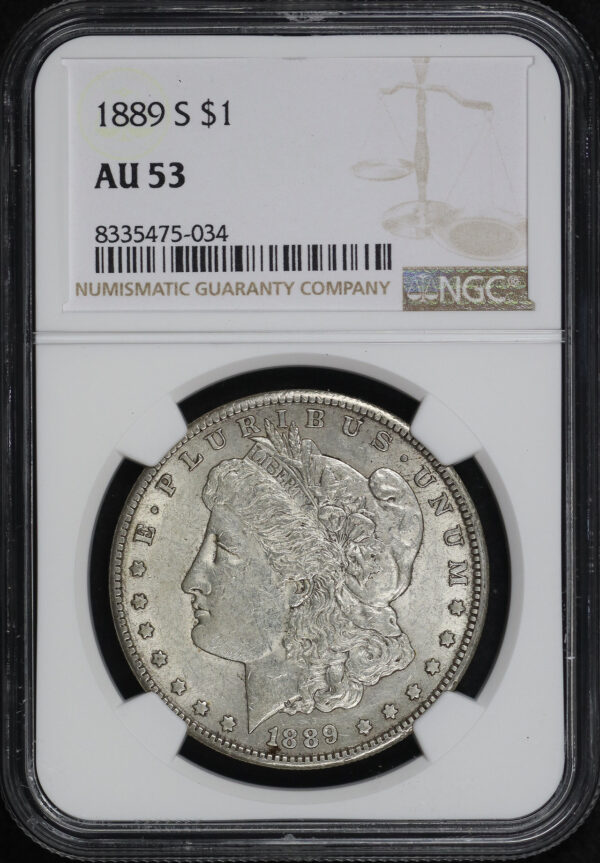 Obverse of this 1889-S Morgan Dollar NGC AU-53