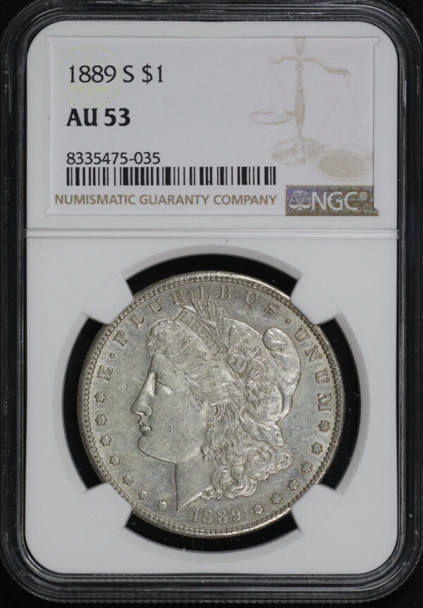 Obverse of this 1889-S Morgan Dollar NGC AU-53