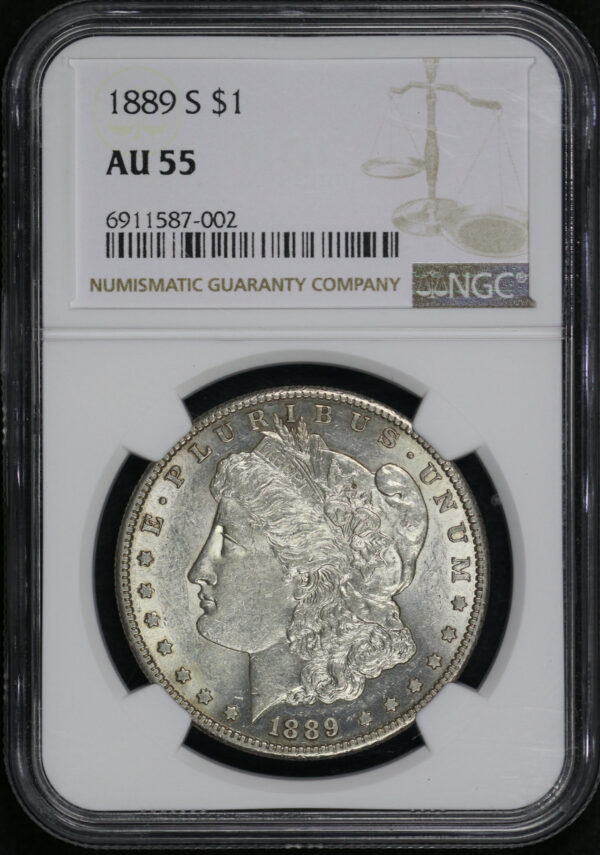 Obverse of this 1889-S Morgan Dollar NGC AU-55