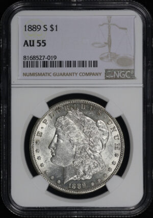 Obverse of this 1889-S Morgan Dollar NGC AU-55
