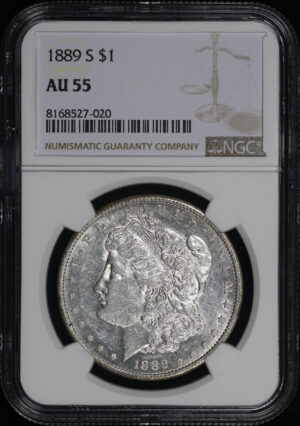 Obverse of this 1889-S Morgan Dollar NGC AU-55