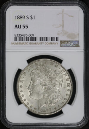 Obverse of this 1889-S Morgan Dollar NGC AU-55