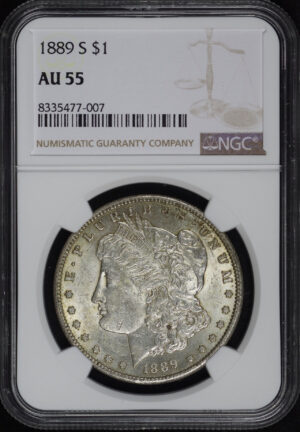 Obverse of this 1889-S Morgan Dollar NGC AU-55