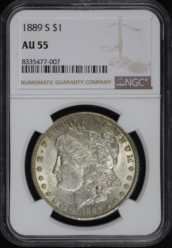 Obverse of this 1889-S Morgan Dollar NGC AU-55