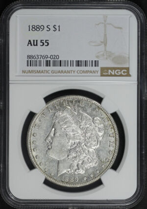 Obverse of this 1889-S Morgan Dollar NGC AU-55