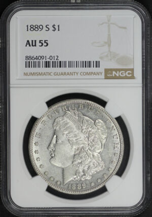 Obverse of this 1889-S Morgan Dollar NGC AU-55