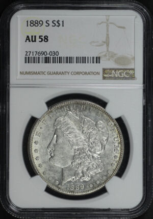 Obverse of this 1889-S Morgan Dollar NGC AU-58