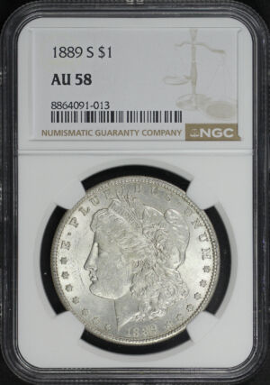 Obverse of this 1889-S Morgan Dollar NGC AU-58