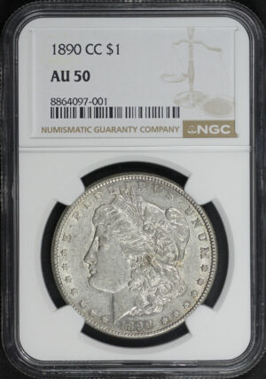 Obverse of this 1890-CC Morgan Dollar NGC AU-50