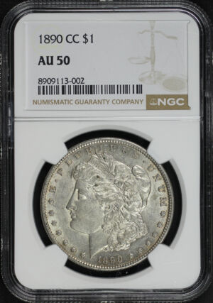 Obverse of this 1890-CC Morgan Dollar NGC AU-50