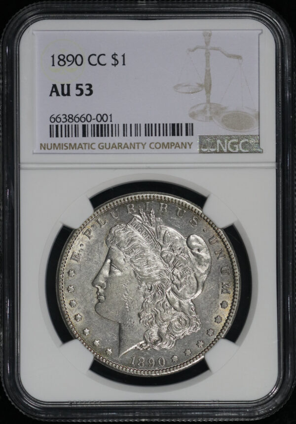 Obverse of this 1890-CC Morgan Dollar NGC AU-53