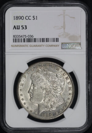 Obverse of this 1890-CC Morgan Dollar NGC AU-53