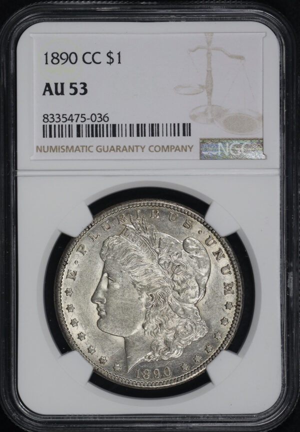 Obverse of this 1890-CC Morgan Dollar NGC AU-53
