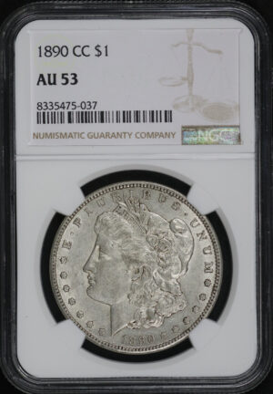 Obverse of this 1890-CC Morgan Dollar NGC AU-53