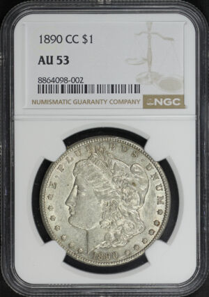 Obverse of this 1890-CC Morgan Dollar NGC AU-53
