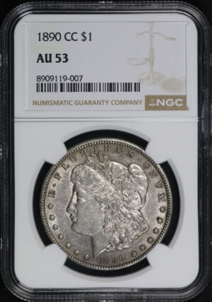 Obverse of this 1890-CC Morgan Dollar NGC AU-53