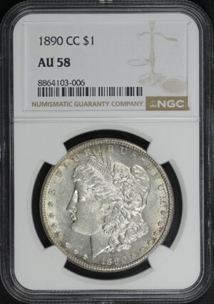 Obverse of this 1890-CC Morgan Dollar NGC AU-58
