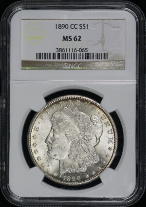 Obverse of this 1890-CC Morgan Dollar NGC MS-62