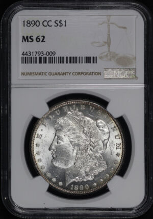 Obverse of this 1890-CC Morgan Dollar NGC MS-62
