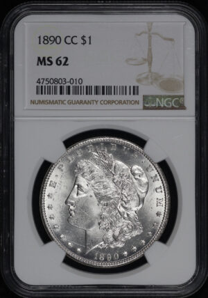 Obverse of this 1890-CC Morgan Dollar NGC MS-62