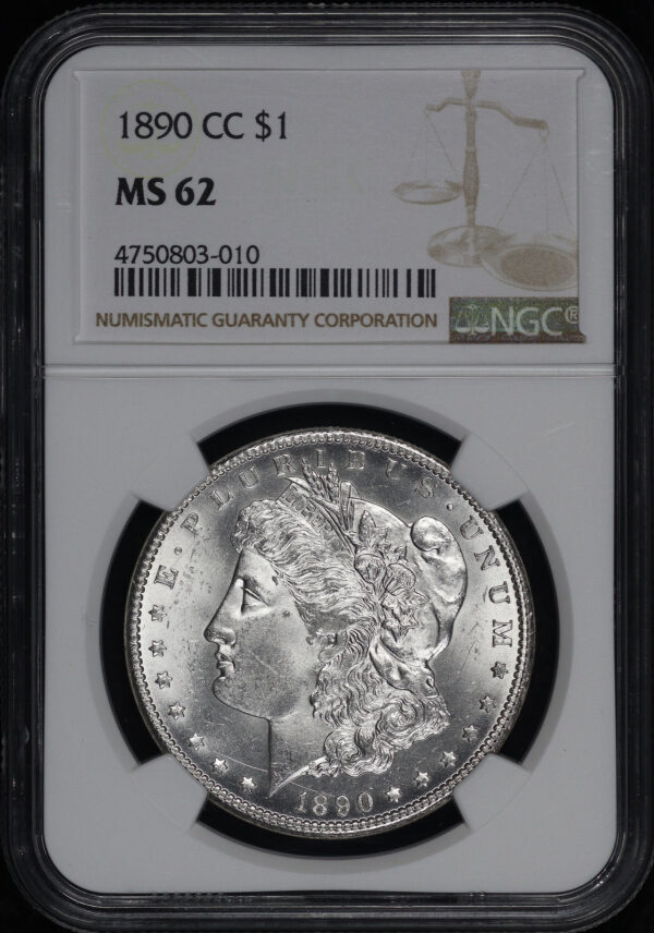 Obverse of this 1890-CC Morgan Dollar NGC MS-62