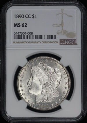 Obverse of this 1890-CC Morgan Dollar NGC MS-62