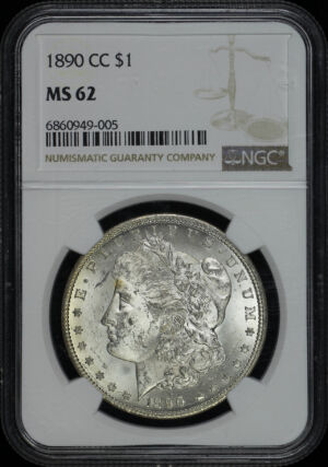 Obverse of this 1890-CC Morgan Dollar NGC MS-62