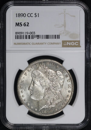 Obverse of this 1890-CC Morgan Dollar NGC MS-62