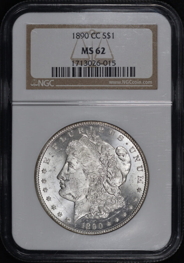 Obverse of this 1890-CC Morgan Dollar NGC MS-62