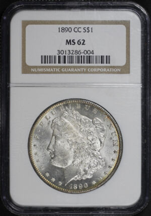 Obverse of this 1890-CC Morgan Dollar NGC MS-62