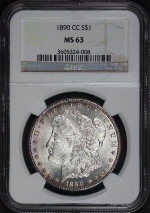 Obverse of this 1890-CC Morgan Dollar NGC MS-63
