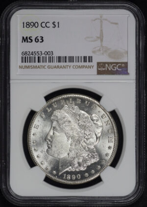 Obverse of this 1890-CC Morgan Dollar NGC MS-63