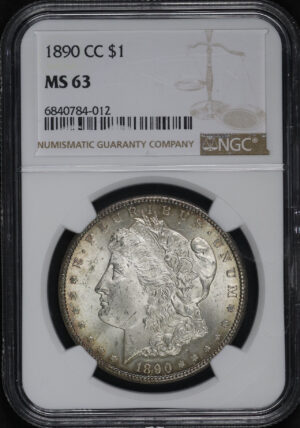 Obverse of this 1890-CC Morgan Dollar NGC MS-63