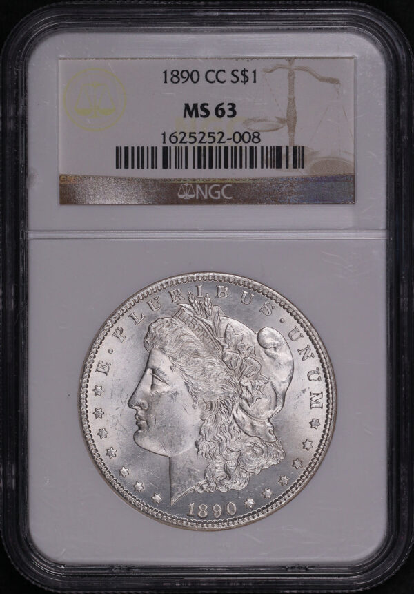 Obverse of this 1890-CC Morgan Dollar NGC MS-63
