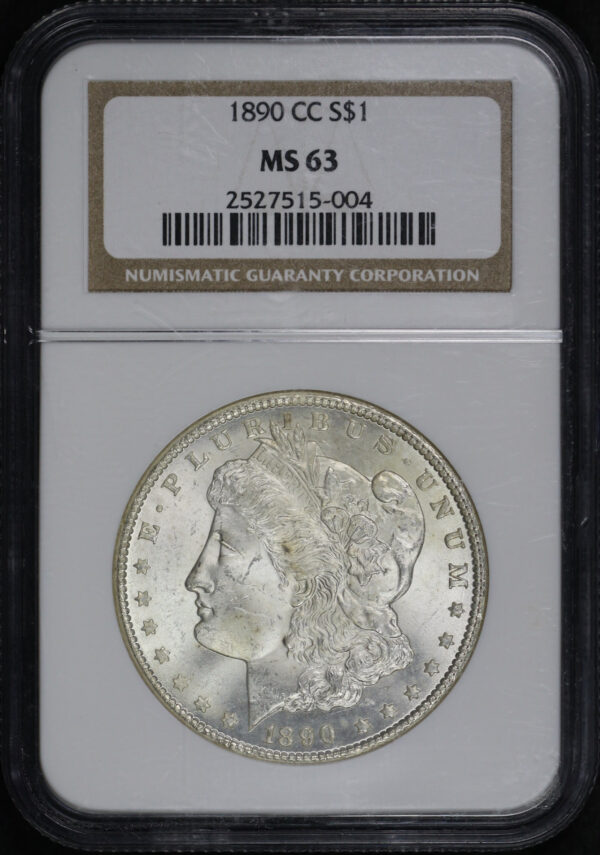 Obverse of this 1890-CC Morgan Dollar NGC MS-63