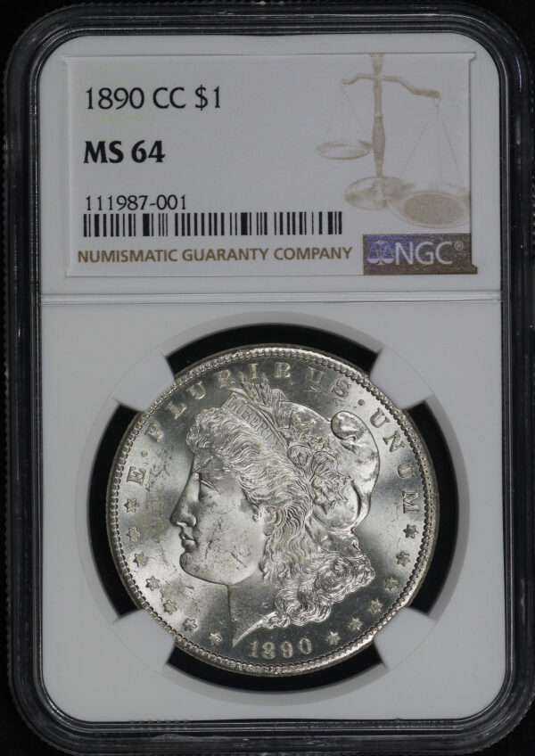 Obverse of this 1890-CC Morgan Dollar NGC MS-64