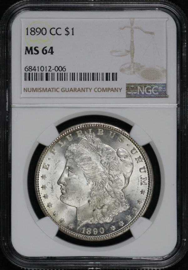Obverse of this 1890-CC Morgan Dollar NGC MS-64