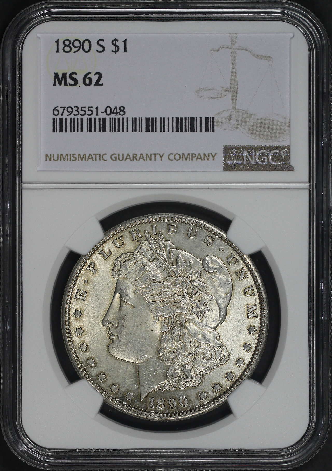 Obverse of this 1890-S Morgan Dollar NGC MS-62