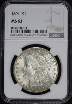 Obverse of this 1891 Morgan Dollar NGC MS-62