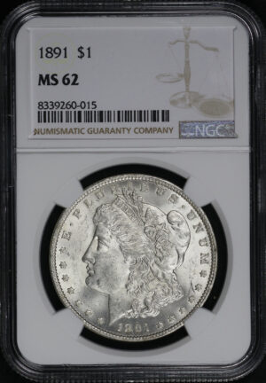 Obverse of this 1891 Morgan Dollar NGC MS-62